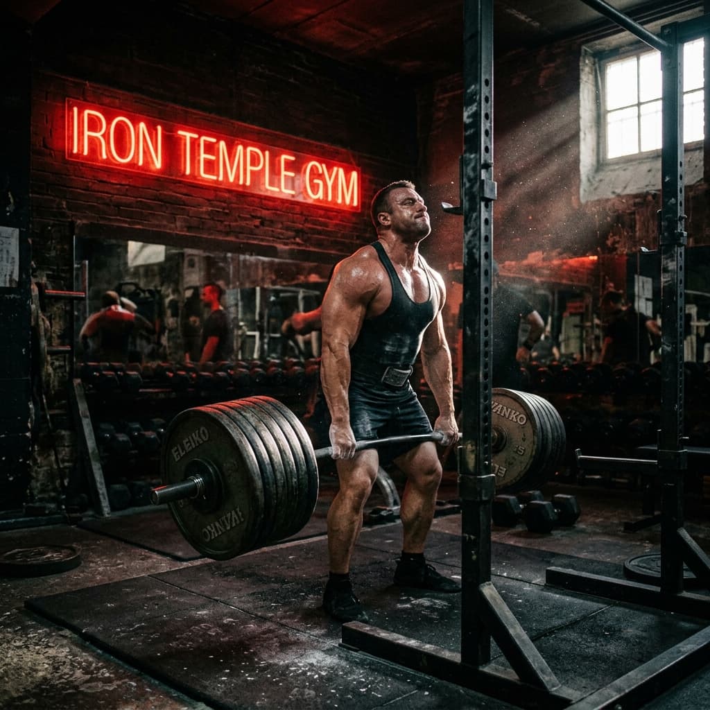 Intense strength training session with iron plates